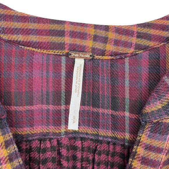 Free People Come On Over Maroon Wine Plaid Flannel Oversized Long Sleeve Shirt - Picture 13 of 14